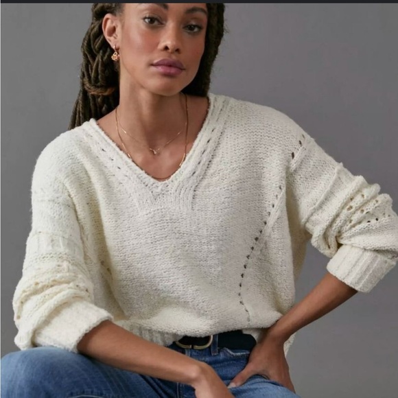 Anthropologie pilcro Cream V-Neck Sweater - Picture 1 of 5